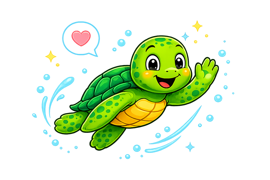 Cheerful turtle waving with sparkles